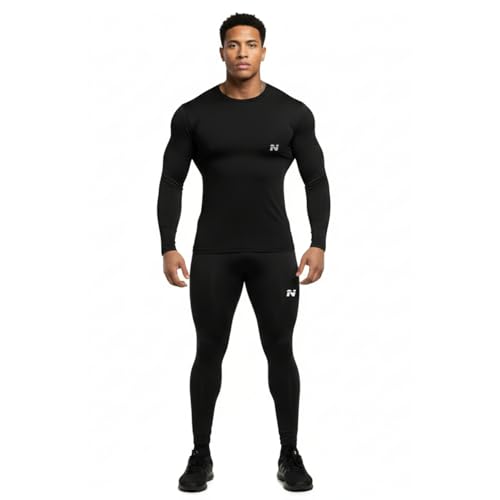 Image of NINQ Men Polyester Spandex Men's Sports Running Set Compression Shirt + Pants Skin-Tight Long Sleeves Quick Dry Fitness Tracksuit Gym Yoga Suits