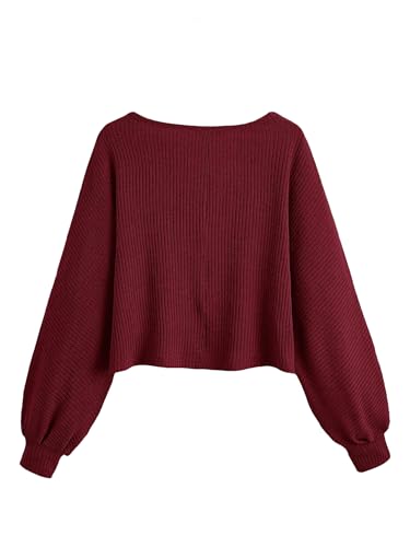 Image of SweatyRocks Women's Crewneck Long Sleeve Knit Crop Top Cropped Sweaters | Casual Raglan Sleeve Loose Lightweight Crop Sweater, Basic Classic, Fall Fashion Winter Clothes