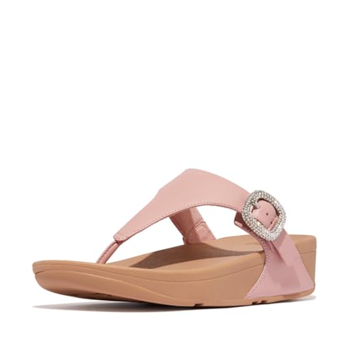 Image of FitFlop Womens LULU Crystal Buckle Toe-Post Sandals with Microwobbleboard Technology, Microfiber Toe Post, Slip Resistant Rubber Outsole, Cushioned Arch Support for All Day Comfort