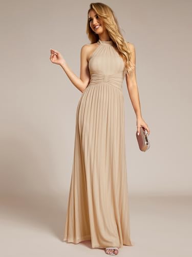 Image of Ever-Pretty Women's Glitter Halter Sleeveless Formal Dresses Evening Gowns Pleated A-line Wedding Guest Dress 41961
