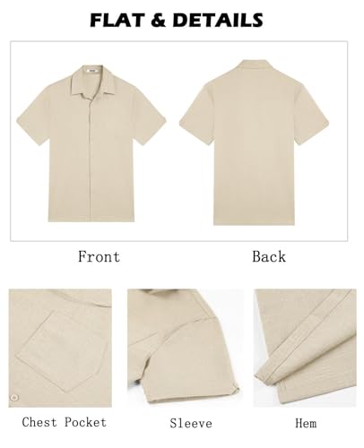 Image of COOFANDY Men's Button Down Shirts Short Sleeve Casual Shirts Summer Beach Linen Shirts with Pocket