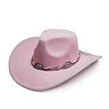 Western Style Felt Cowboy Hat, Multi-Color Options, Wide Brim Fedora with Decorative Band, Classic Western Wear for Women (US, Alpha, One Size, Medium, Pink)