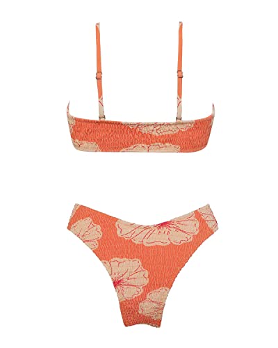 VOLAFA Women's Triangle Bikini Set Smocked Textured Scoop Frilled Print Ruched Elastic Swimsuit Two Piece Bathing Suit2