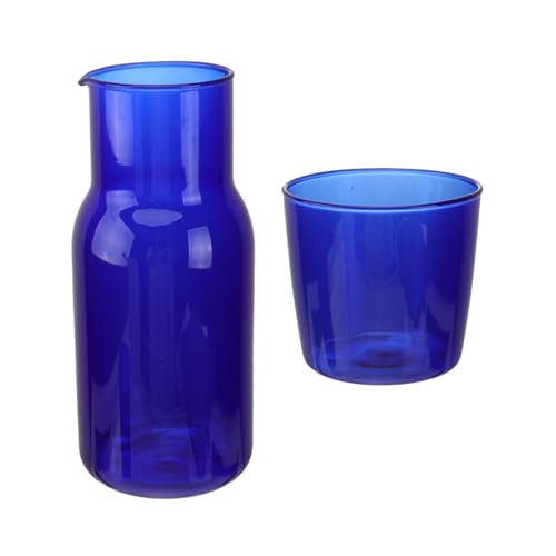 Set de vaso y jarra de vidrio azul SOLUSTRE