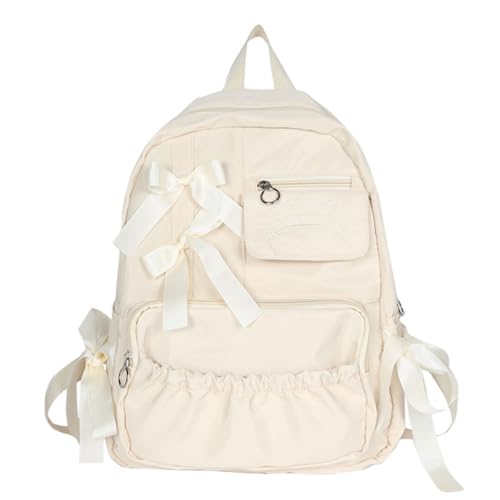Mochila de nailon de gran capacidad estilo preppy con lazo y diseño anime para niñas