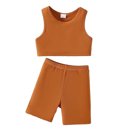 Image of Chichoo Girl's 2 Piece Athletic Outfits Workout Sets Sleeveless Crop Tank Tops and Bike Shorts Gymnastic Yoga Summer Kid 2-6Y