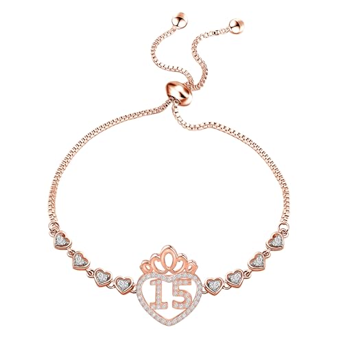 FEELMEM Quinceanera 15 Quince Anos Princess Crown Charm Bracelet Happy 15th Birthday Gift2