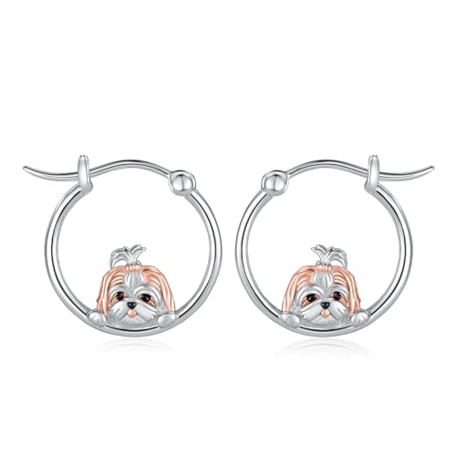Sterling Silver Shih Tzu HoopEarrings for Women – Cute Shih Tzu Gifts, Shitzu Accesorios, Dog Jewelry Gift for Pet Lovers
