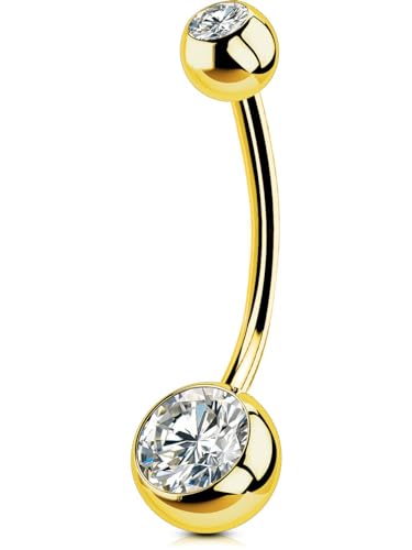 OUFER Body Piercing Internally Belly Bars 10/12/14/16mm Belly Button Bars 14G 316L Stainless Steel Gold Extra Long Navel Bars Navel Belly Piercing Jewellery Belly Button Ring