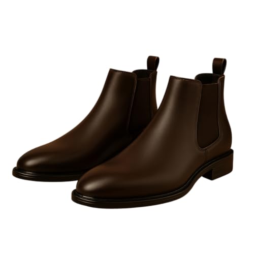 Image of Men's Leather Chelsea Boots | Ankle Boots with Textured Finish Formal & Smart Casual Boots | Comfortable Fit, Trendy, Stylish Boots | Leather Boots for Office /Fashionable