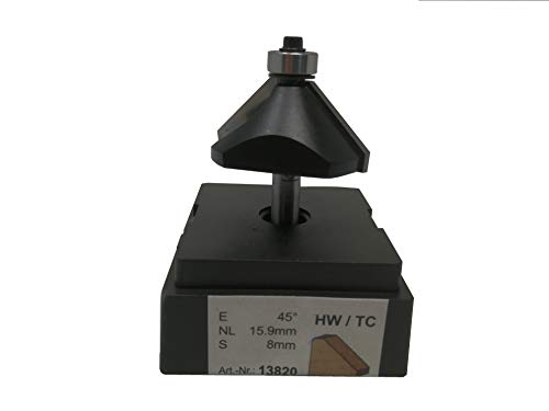 jjw-germany HW HM Oberfräser Fasefräser Z= 2 D= 44,5 mm NL 15,9 mm, Schaft 8 mm, mit Kugellager nach DIN 847-2