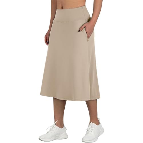 Women A-line Midi Skirt High Waist Elastic Waistband Casual Versatile Skirt2