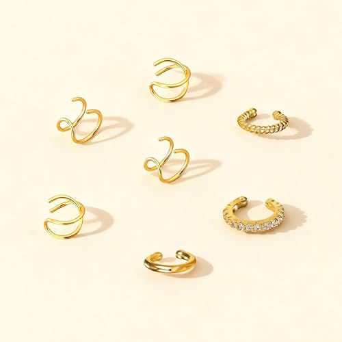 Image of Ear Cuffs Non Piercing 14K Gold Plated Ear Cuff Earrings for Women Trendy Clip on Cartilage Earring Stacks Non Pierced Adjustable Fake Earrings Set Jewelry Christmas Gift 2026 Stocking Stuffers