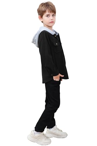 Image of Cromoncent Boys&Mens Corduroy Jacket Casual Long Sleeve Button Down Hooded Shirt Shacket