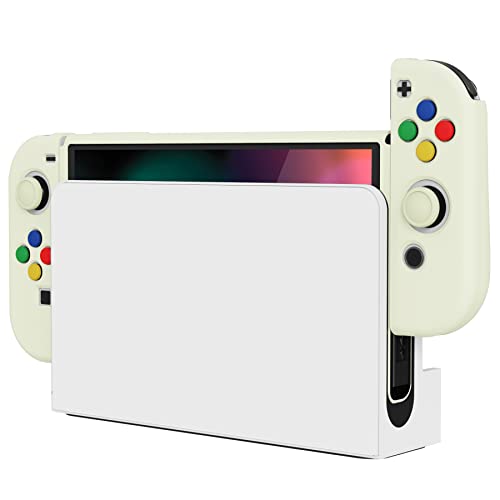 PlayVital Ochronny do Nintendo Switch OLED,Miękkie Etui TPU Slim na Switch OLED Konsolą,ZealProtect Joycon Grip Cover do Switch OLED z Nakładki na Kciuki&Przyciski Kierunkowe ABXY-Żółty Antyczny