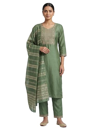 Salwar Kameez haut de gamme orné de broderies Zari traditionnelles et Dupatta