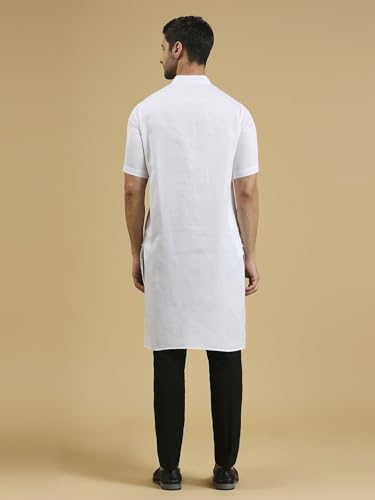 Image of Rajubhai Hargovindas Men's Pure Cotton Woven Design Half Sleeve Kurta