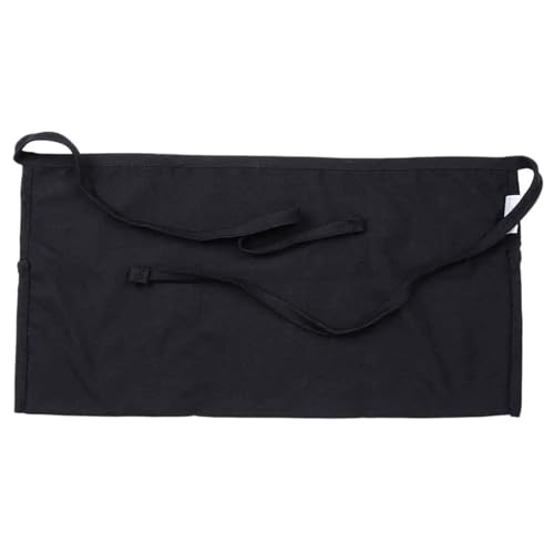 Tablier court noir de serveur avec poche centrale pour cuisine et restaurant
