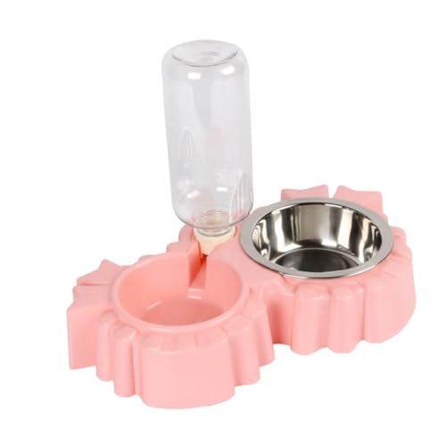 BUGUUYO 2 自動給餌器 ペット水フィーダー ペットボウル 室内猫用の猫用ボウル 小動物フィーダー ペットダブルボウル 水とフードフィーダーボウル 猫用水皿 樹脂 ピンク