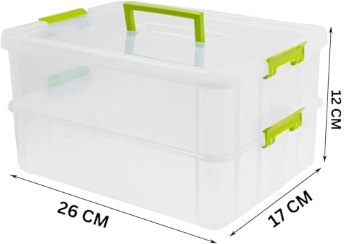 Image of Golden bird plastic boxes for Storage transparent, Space Saving Organiser with Lid Portable & Stackable for Jewelry, Beads, Crochet, Sewing, Scrapbooking DIY Craft (2 tier, Red)