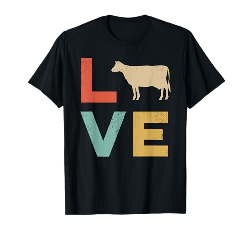 Love Cow Vintage Retro Dairy Cattle Livestock Farmer Gift T-Shirt