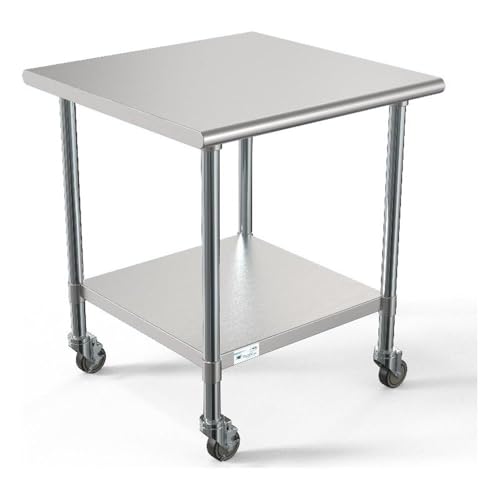 Image of KoolMore Commercial 30 inch x 30 inch Stainless Steel Work Table with Wheels for Restaurant or Home Use,Tools, Equipment, and Hardware, Heavy Duty Metal Workspace (CT3030-18C), Silver