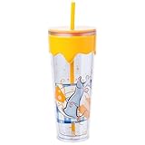 Silver Buffalo Disney Pixar Ratatouille Plastic Drip Tumbler with Lid and Straw Featuring Remy, 26 Ounces