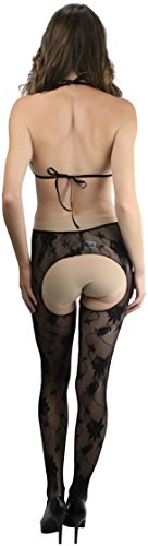 Image of ToBeInStyle Women's Bodystocking Crotchless Peek-A-Boo Fishnet Lace Bodysuit