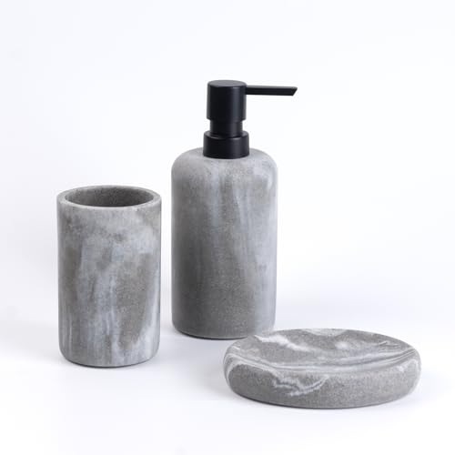 Badezimmer Set, 3 Teile Bad Set aus Seifenspender, Seifenschale u. Zahnbürstenhalter, Harz Wolken Stein Badezimmer DREI-Stück Sets