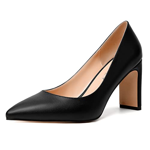 SKYSTERRY Womens Slip On Matte Dating Pointed Toe Sexy Block High Heel Pumps Shoes 3.3 Inch