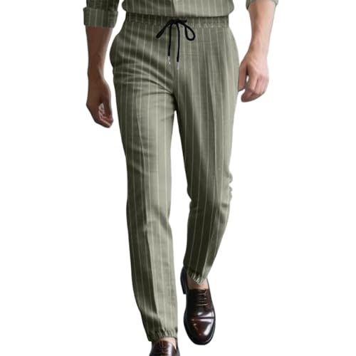 WENKOMG1 Mens Casual Pants, Cotton Linen Pants Elastic Waist Drawstring Lightweight Joggers, S-3XL