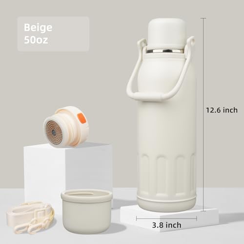 Image of Konokyo 50oz Thermos for Cold Drinks, Insulated Water Bottle, Beige