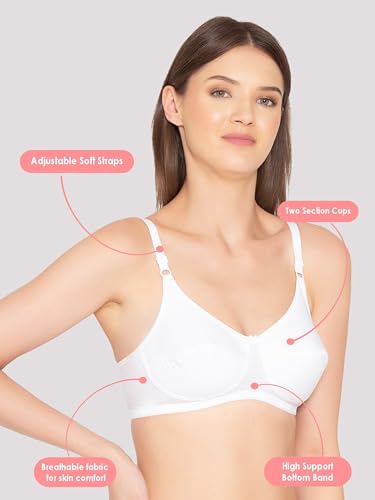 Image of Groversons Paris Beauty Women's Non-Padded Wire-Free Full Coverage Cotton Bra | Adjustable Straps | Hook & Eye Closure | Soft Everyday Bra