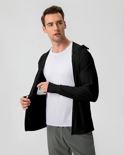Locachy Men's UPF 50+ Sun Protection Jacket Hooded Lightweight Full Zip Long Sleeve Cooling Hiking Fishing Performance Shirts3