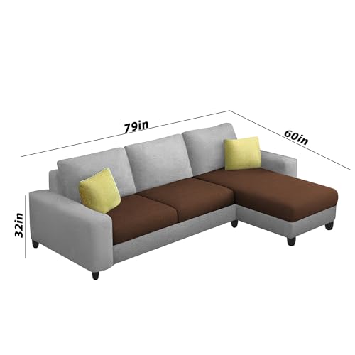 Image of Orland 4 Seater RHS L Shape Sofa Set for Living Room | Color - Brown Grey | Premium Fabric Sofa