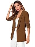Material:Woven Fabric Casual Blazer for Women Shawl Collar Ruched Sleeve Solid Blazer for Business Office