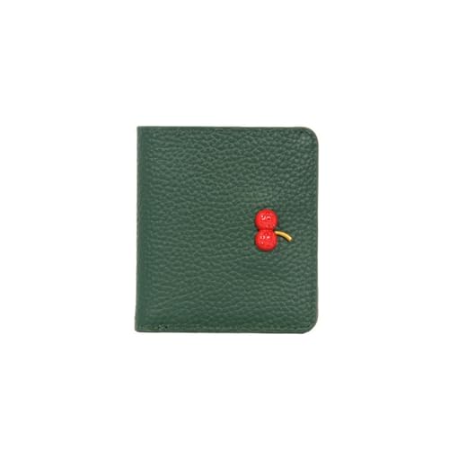Womens wallet Genuine Leather Small Wallet for Women - Cowhide Cherry Short Wallet with Multi-card Slots(Green)