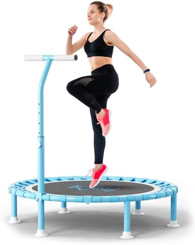 40″ Fitness Mini Trampoline with Adjustable Handle Bar, 330lbs Foldable Bungee Rebounder for Adults, Stable & Quiet Exercise Rebounder Indoor Workout