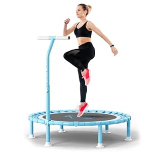 40″ Fitness Mini Trampoline with Adjustable Handle Bar, 330lbs Foldable Bungee Rebounder for Adults and Kids, Stable & Quiet Exercise Rebounder Indoor Workout