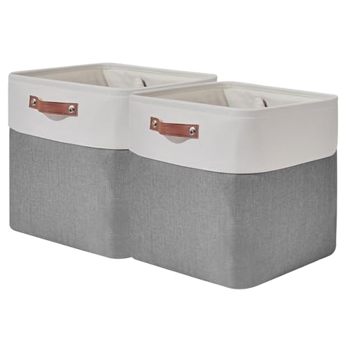 2 個収納バスケット 収納かごセット 衣類収納 小物入れかご 整理用バスケット おしゃれなインテリア雑貨 可愛い収納かご ファブリック綿麻製 車用収納 おもちゃ収納 高耐久性 引き出し おもちゃ収納 取っ手付き 折り畳み式 長方形 雑貨収納 たんす収納 (