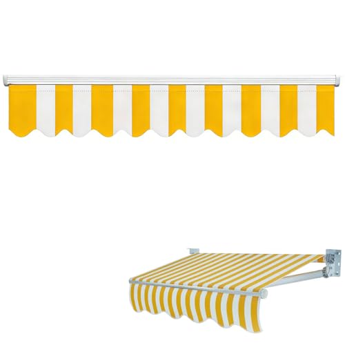 Markisen Volant ersatzstoff, Robuste wasserdichte UV-beständige Stoffstreifen, Markisenstoff Volant Ersatzstoff für Terrasse, Balkon,Markise, Ersatz (Gelb weiße Streifen, 3mx20cm)