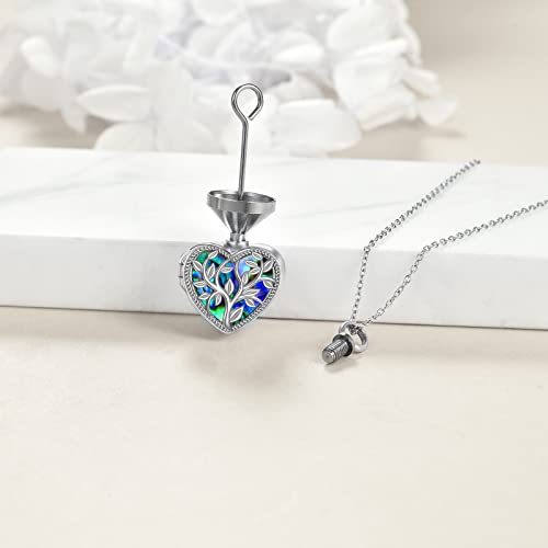 ONEFINITY Cremation Urn Necklace for Ashes Sterling Silver Abalone Shell Tree of Life Locket Necklace That Holds Pictures Heart Cremation Keepsake Memorial Ash Jewelry for Women Men2
