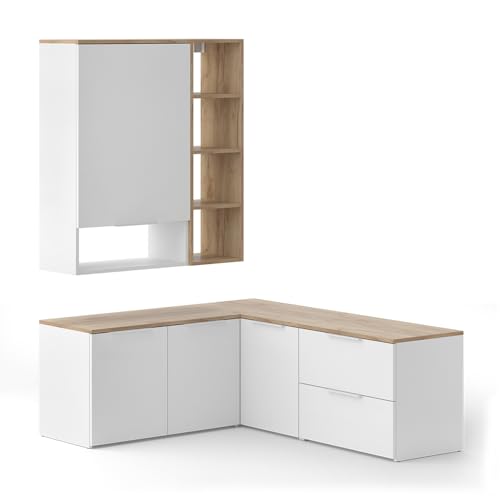 Vicco Parete attrezzata soggiorno Wido, Bianco/Sonoma, 5 parti