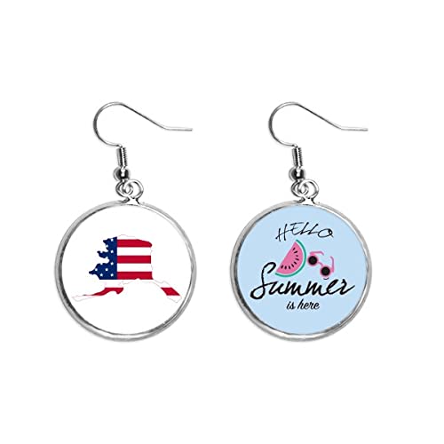 Pendientes de sandía estilo Alaka USA con bandera de rayas y mapa para lóbulo