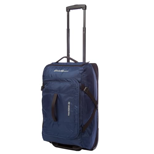 Eddie Bauer Traverse Luggage | Roller Wheels | Telescoping Handle | Travel | Vacation | Ripstop Nylon - Medium Indigo, 22