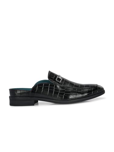 Image of San Frissco Men's Formal Loafers Leatherette Textured Trending Shoes with Buckle,Semi Casual Cushioned Footbed Formal Mules for Party, Slip-On Loafers, Lightweight and Comfortable Shoes