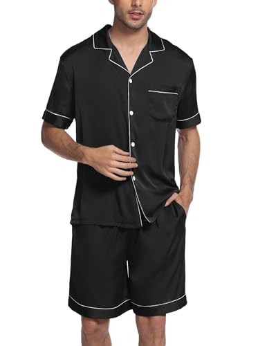 Ekouaer Silk Satin Matching Pajamas Sets Couple Button Down Nightwear Women & Men Short Sleeve Sleepwear 2 Pieces Loungewear2