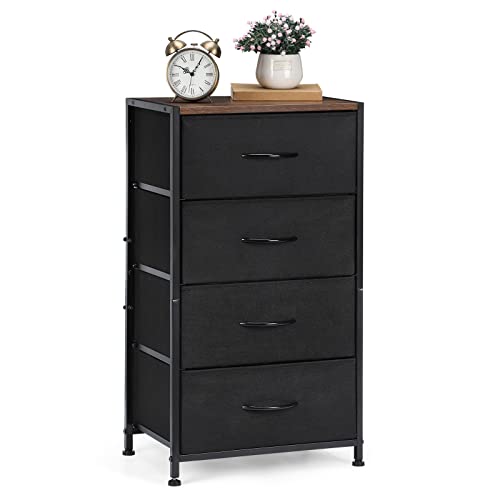 Liantral Dresser With 4 Drawers, Fabric Dressers Storage Drawers, Sturdy Steel Frame & Wood Top, Dressers For Bedroom, Hallway, Entryway, Closets(Black) #TOP23