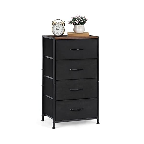 LIANTRAL Dresser with 4 Drawers, Fabric Dressers Storage Drawers, Sturdy Steel Frame & Wood Top, Dressers for Bedroom, Hallway, Entryway, Closets(Black)