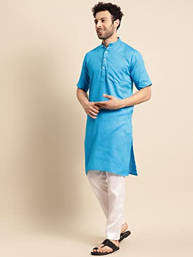 Image of Rajubhai Hargovindas Men's Pure Cotton Woven Design Half Sleeve Kurta